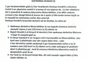 Giştîkirinek ji desteya hundirîn a Kantona Cezîrê di derbarê motoran de